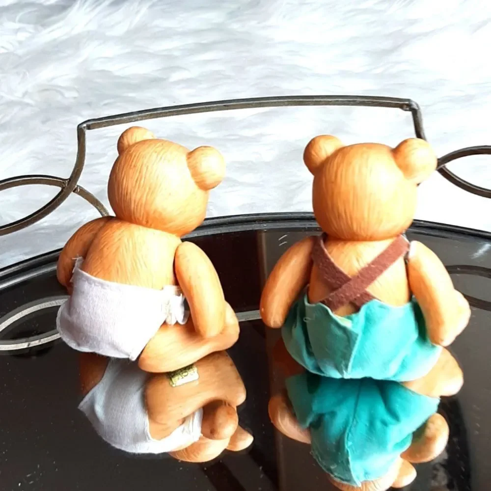 VINTAGE 2 Homeco Porcelin 1983 Bears Moving Arms Girl &Boy‎